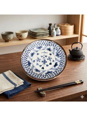 Vintage Japanese Blue White Porcelain 5” Small Plate Shōhō Arita Floral Shell